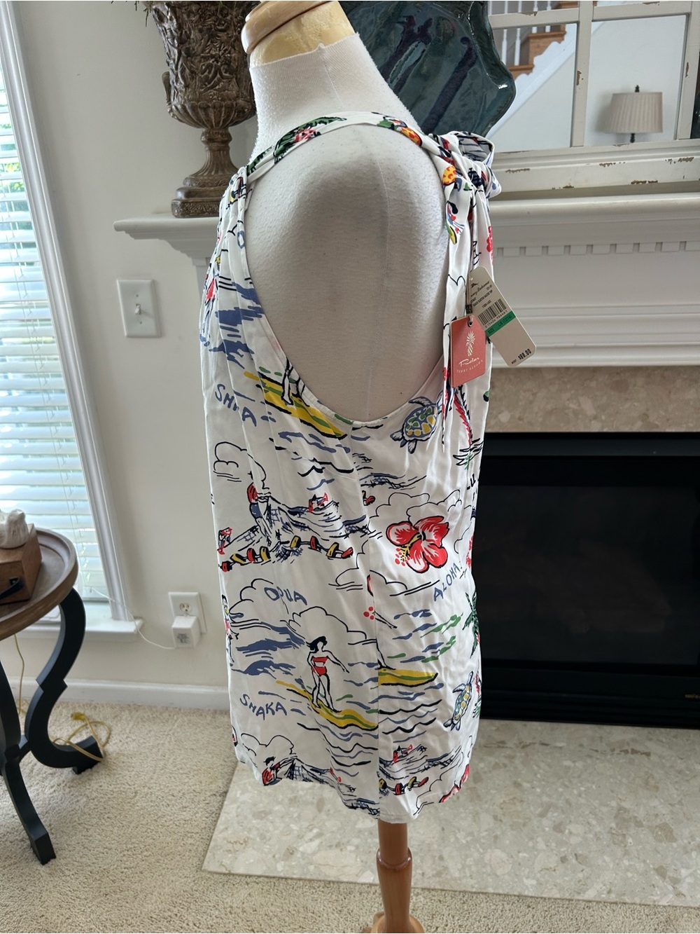 Tommy Bahama White Tropical Top with Multi-Color Print - Picture 3 of 8